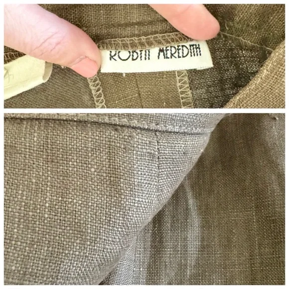 Vintage Robyn Meredith Taupe Tan Rustic Butchers Linen Knit Flutter Skirt, sz. M - Picture 6 of 17